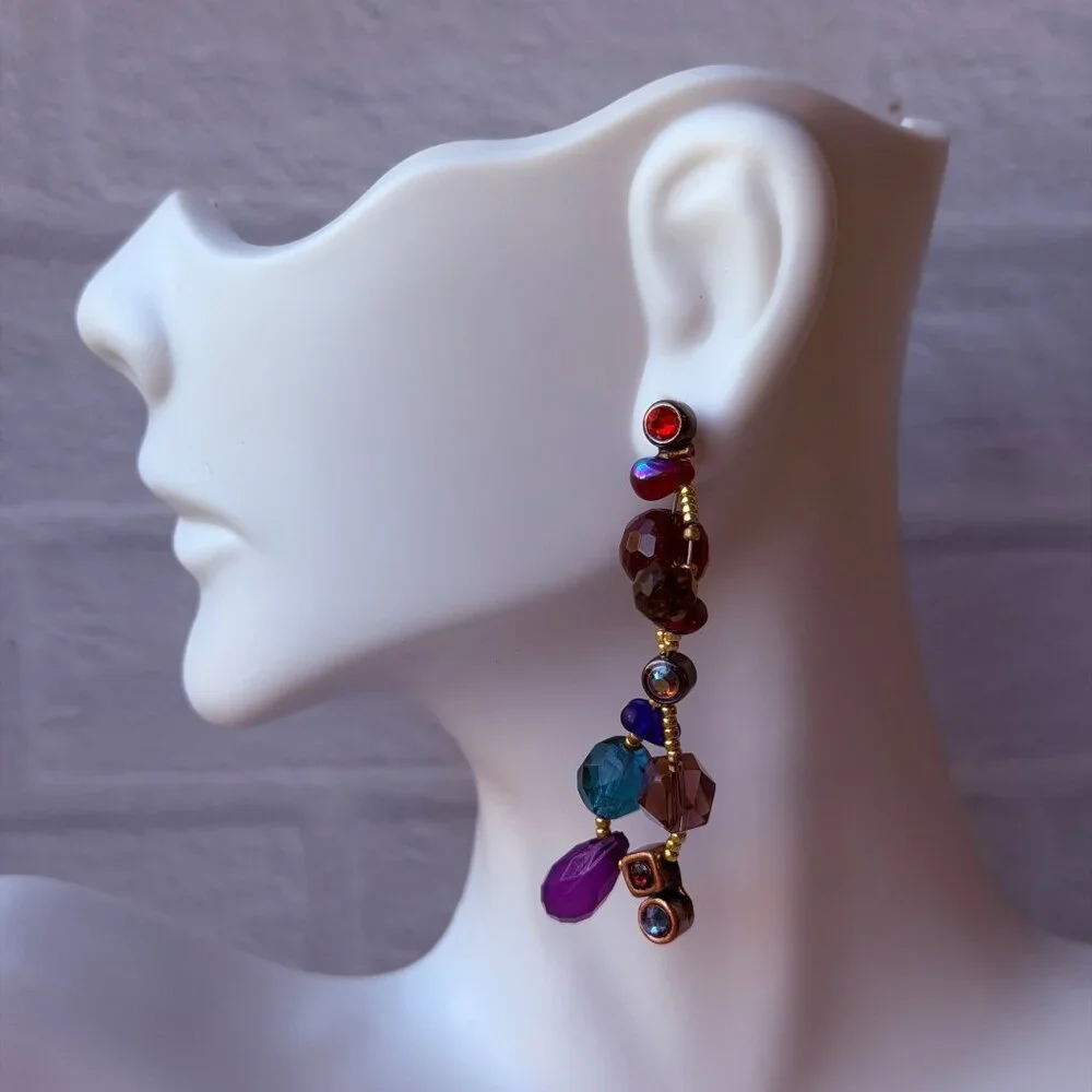 Vintage Chico’s Y2K Beaded Statement Earrings with Purple Red Blue Green Accents - Picture 2 of 8